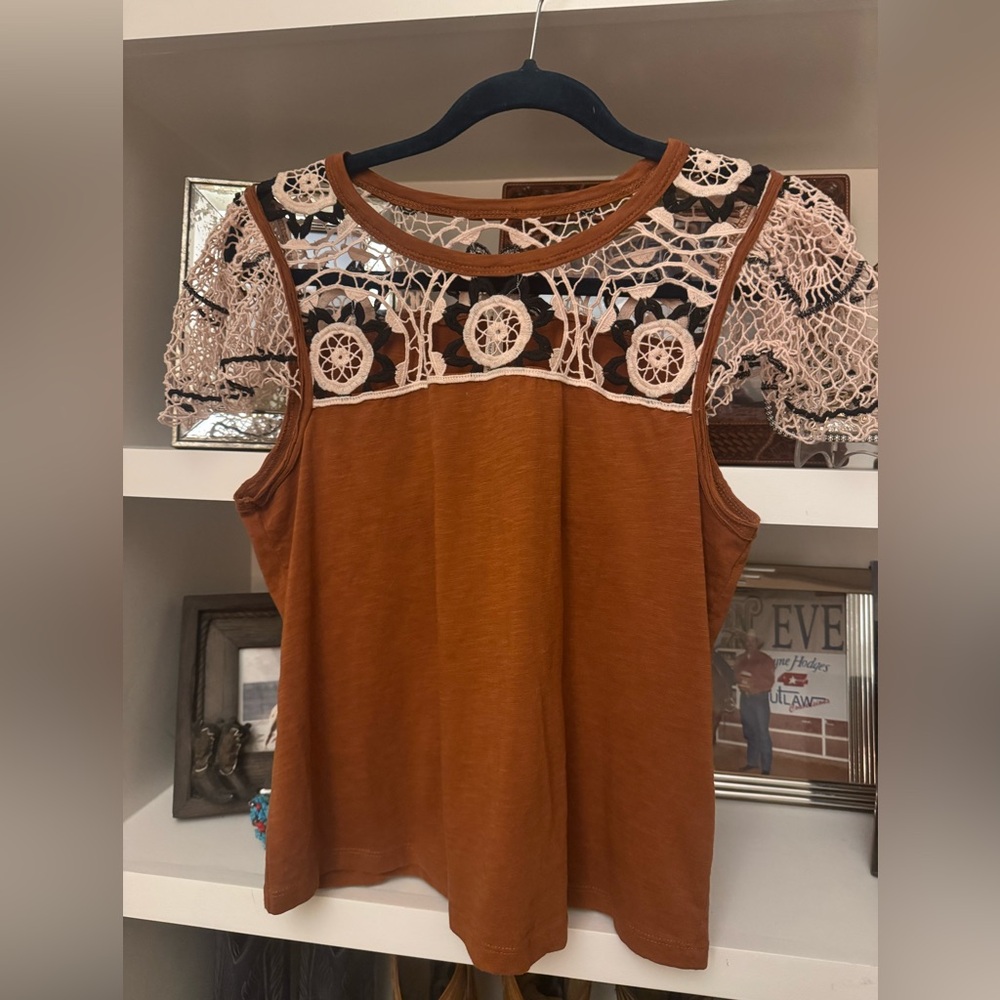 Anthropologie Top with Crocheted Neckline